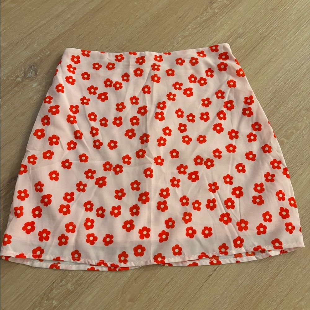Floral Red and White Skirt